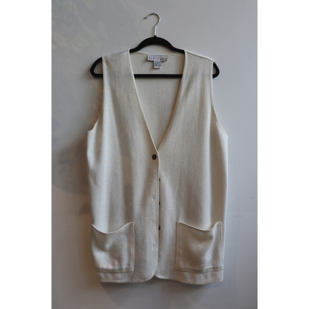 S.T.Y.L.E. New York Cream Knit Cardigan Vest Button Front Pockets Small